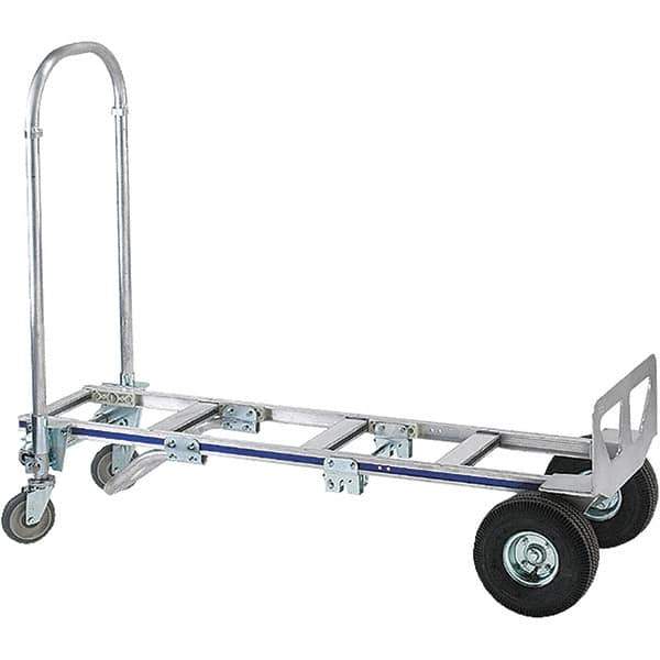 Wesco Industrial Products - 1,200 Lb Capacity 61-3/4" OAH Hand Truck - 18 x 7-1/2" Base Plate, Continuous Handle, Aluminum, Full Pneumatic Wheels - Exact Tool & Supply