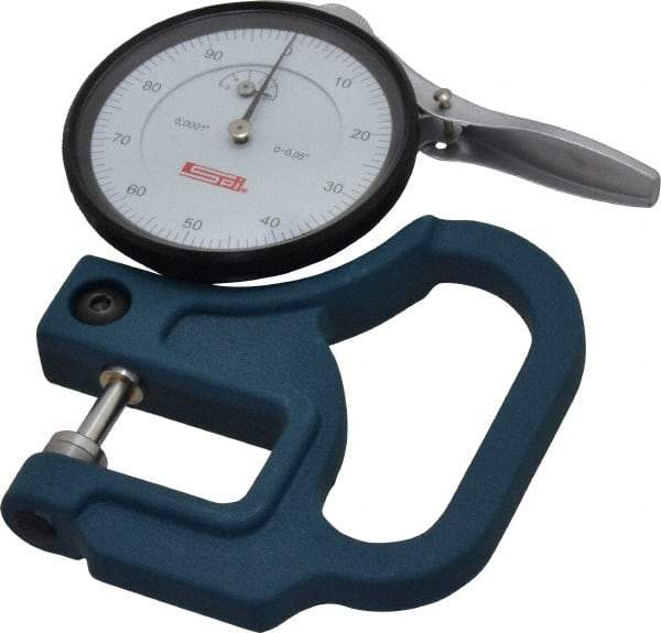 SPI - 0 to 0.05 Inch Measurement, 0.0001 Inch Graduation, 1-1/8 Inch Throat Depth, Dial Thickness Gage - 2-1/4 Inch Dial Diameter - Exact Tool & Supply