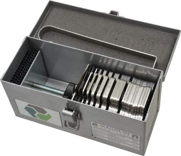 Made in USA - 90 Piece, 0.001 to 0.125 Inch Thickness, Stainless Steel Slotted Shim Assortment - 3 Inch Long x 3 Inch Wide, 7/8 Inch Wide Slot - Exact Tool & Supply