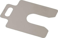 Made in USA - 20 Piece, 2 Inch Long x 2 Inch Wide x 0.004 Inch Thick, Slotted Shim Stock - Stainless Steel, 5/8 Inch Wide Slot - Exact Tool & Supply