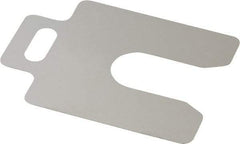 Made in USA - 20 Piece, 2 Inch Long x 2 Inch Wide x 0.006 Inch Thick, Slotted Shim Stock - Stainless Steel, 5/8 Inch Wide Slot - Exact Tool & Supply