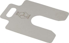 Made in USA - 20 Piece, 2 Inch Long x 2 Inch Wide x 0.01 Inch Thick, Slotted Shim Stock - Stainless Steel, 5/8 Inch Wide Slot - Exact Tool & Supply