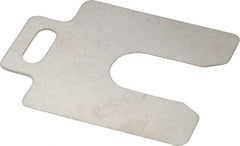 Made in USA - 20 Piece, 2 Inch Long x 2 Inch Wide x 0.012 Inch Thick, Slotted Shim Stock - Stainless Steel, 5/8 Inch Wide Slot - Exact Tool & Supply