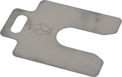 Made in USA - 20 Piece, 2 Inch Long x 2 Inch Wide x 0.015 Inch Thick, Slotted Shim Stock - Stainless Steel, 5/8 Inch Wide Slot - Exact Tool & Supply