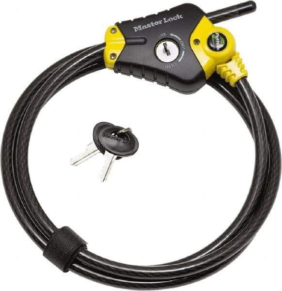 Master Lock - 6' Long 4 Pin Tumbler Keyed Padlock Cable & Lock - 3/8" Diam, Keyed Different - Exact Tool & Supply