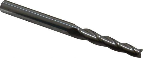Accupro - 1.5° Taper Angle per Side, 3/16" Small End Diam, 1-1/4" LOC, Solid Carbide 3 Flute Tapered Square End Mill - 3" OAL, 1/4" Shank Diam - Exact Tool & Supply
