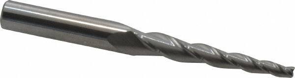 Accupro - 3° Taper Angle per Side, 1/8" Small End Diam, 1-1/2" LOC, Solid Carbide 3 Flute Tapered Square End Mill - 3-1/2" OAL, 3/8" Shank Diam, Spiral Flute - Exact Tool & Supply