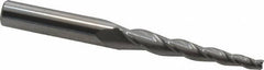 Accupro - 3° Taper Angle per Side, 1/8" Small End Diam, 1-1/2" LOC, Solid Carbide 3 Flute Tapered Square End Mill - 3-1/2" OAL, 3/8" Shank Diam, Spiral Flute - Exact Tool & Supply