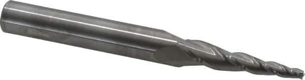 Accupro - 5° Taper Angle per Side, 1/8" Small End Diam, 1-1/2" LOC, Solid Carbide 3 Flute Tapered Square End Mill - 3-1/2" OAL, 3/8" Shank Diam, Spiral Flute - Exact Tool & Supply