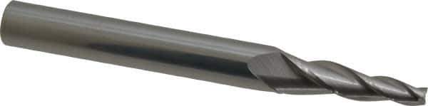 Accupro - 5° Taper Angle per Side, 3/16" Small End Diam, 1-1/4" LOC, Solid Carbide 3 Flute Tapered Square End Mill - 3" OAL, 1/2" Shank Diam, Spiral Flute - Exact Tool & Supply