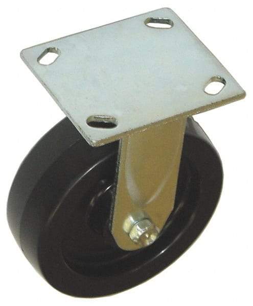 Value Collection - 4" Diam x 2" Wide x 5-5/8" OAH Top Plate Mount Rigid Caster - Phenolic, 800 Lb Capacity, Roller Bearing, 4 x 4-1/2" Plate - Exact Tool & Supply