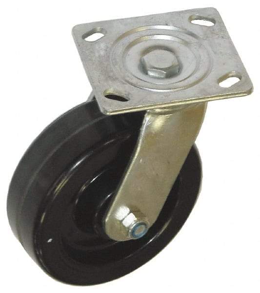 Value Collection - 4" Diam x 2" Wide x 5-5/8" OAH Top Plate Mount Swivel Caster - Phenolic, 1,000 Lb Capacity, Roller Bearing, 4 x 4-1/2" Plate - Exact Tool & Supply