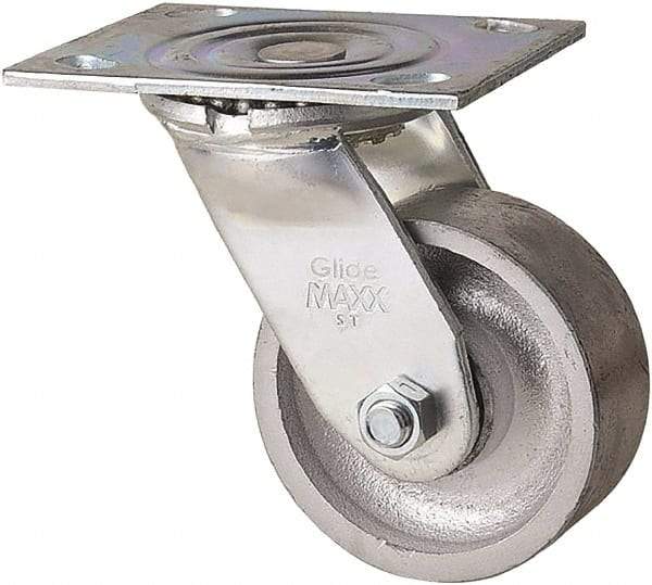 Value Collection - 4" Diam x 1-1/2" Wide x 5" OAH Top Plate Mount Swivel Caster - Semi-Steel, 400 Lb Capacity, Plain Bearing, 4 x 5" Plate - Exact Tool & Supply