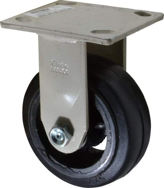 Value Collection - 5" Diam x 2" Wide, Hard Rubber Rigid Caster - 675 Lb Capacity, Top Plate Mount, 4" x 4-1/2" Plate, Delrin Bearing - Exact Tool & Supply