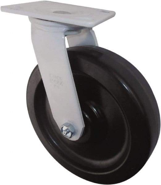 Value Collection - 8" Diam x 2" Wide x 9-1/2" OAH Top Plate Mount Swivel Caster - Phenolic, 1,200 Lb Capacity, Roller Bearing, 4 x 4-1/2" Plate - Exact Tool & Supply