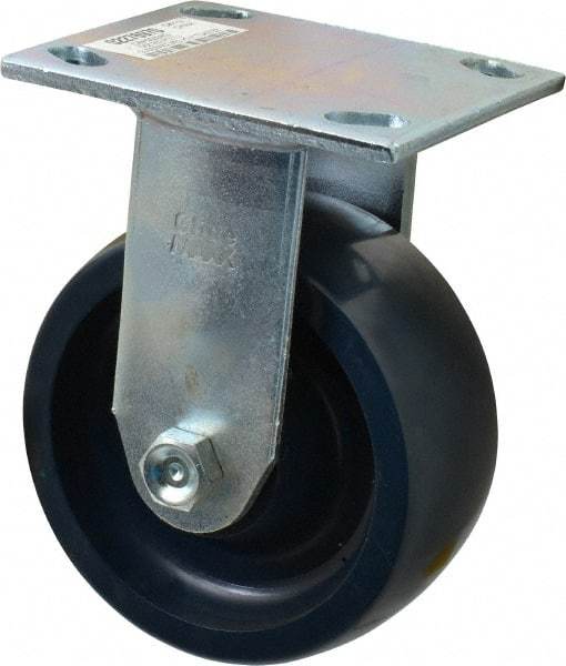 Value Collection - 5" Diam x 2" Wide x 6-1/2" OAH Top Plate Mount Rigid Caster - Polyurethane, 650 Lb Capacity, Roller Bearing, 4 x 4-1/2" Plate - Exact Tool & Supply