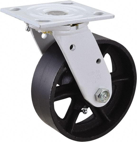 Value Collection - 6" Diam x 2" Wide, Semi-Steel Swivel Caster - 1,200 Lb Capacity, Top Plate Mount, 4" x 4-1/2" Plate, Plain Bearing - Exact Tool & Supply