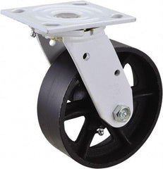 Value Collection - 6" Diam x 2" Wide, Semi-Steel Swivel Caster - 1,200 Lb Capacity, Top Plate Mount, 4" x 4-1/2" Plate, Plain Bearing - Exact Tool & Supply