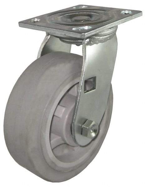 Value Collection - 4" Diam x 2" Wide x 5-5/8" OAH Top Plate Mount Swivel Caster - Soft Rubber, 350 Lb Capacity, Roller Bearing, 4 x 4-1/2" Plate - Exact Tool & Supply