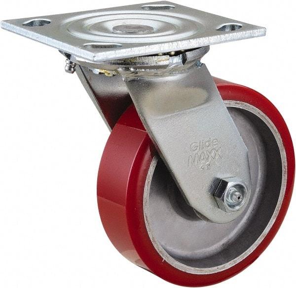 Value Collection - 5" Diam x 1-1/2" Wide x 6-1/2" OAH Top Plate Mount Swivel Caster - Polyurethane, 720 Lb Capacity, Roller Bearing, 4 x 4-1/2" Plate - Exact Tool & Supply