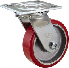Value Collection - 5" Diam x 1-1/2" Wide x 6-1/2" OAH Top Plate Mount Swivel Caster - Polyurethane, 720 Lb Capacity, Roller Bearing, 4 x 4-1/2" Plate - Exact Tool & Supply