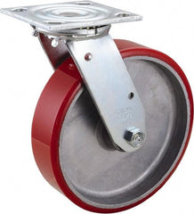 Value Collection - 8" Diam x 2" Wide x 9-1/2" OAH Top Plate Mount Swivel Caster - Polyurethane, 990 Lb Capacity, Roller Bearing, 4 x 4-1/2" Plate - Exact Tool & Supply