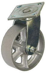 Value Collection - 8" Diam x 2" Wide x 9-1/2" OAH Top Plate Mount Swivel Caster - Cast Iron, 1,200 Lb Capacity, Roller Bearing, 4-1/2 x 6-1/4" Plate - Exact Tool & Supply