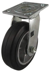 Value Collection - 5" Diam x 2" Wide x 6-1/2" OAH Top Plate Mount Swivel Caster - Soft Rubber, 450 Lb Capacity, Roller Bearing, 4 x 4-1/2" Plate - Exact Tool & Supply