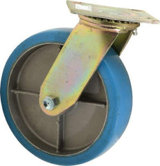 Value Collection - 8" Diam x 2" Wide x 9-1/2" OAH Top Plate Mount Swivel Caster - Polyurethane, 1,100 Lb Capacity, Roller Bearing, 4 x 4-1/2" Plate - Exact Tool & Supply