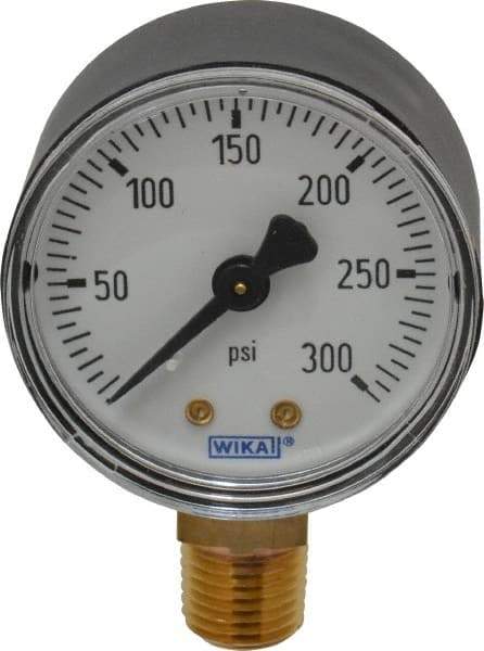 Wika - 2" Dial, 1/4 Thread, 0-300 Scale Range, Pressure Gauge - Lower Connection Mount, Accurate to 3-2-3% of Scale - Exact Tool & Supply