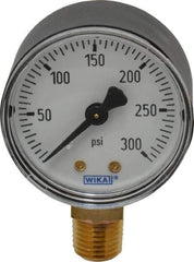 Wika - 2" Dial, 1/4 Thread, 0-300 Scale Range, Pressure Gauge - Lower Connection Mount, Accurate to 3-2-3% of Scale - Exact Tool & Supply