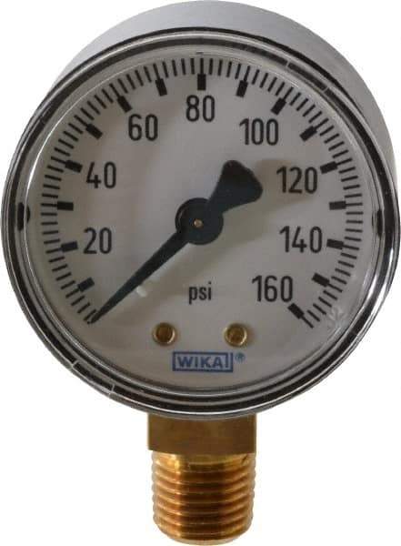 Wika - 2" Dial, 1/4 Thread, 0-160 Scale Range, Pressure Gauge - Lower Connection Mount, Accurate to 3-2-3% of Scale - Exact Tool & Supply