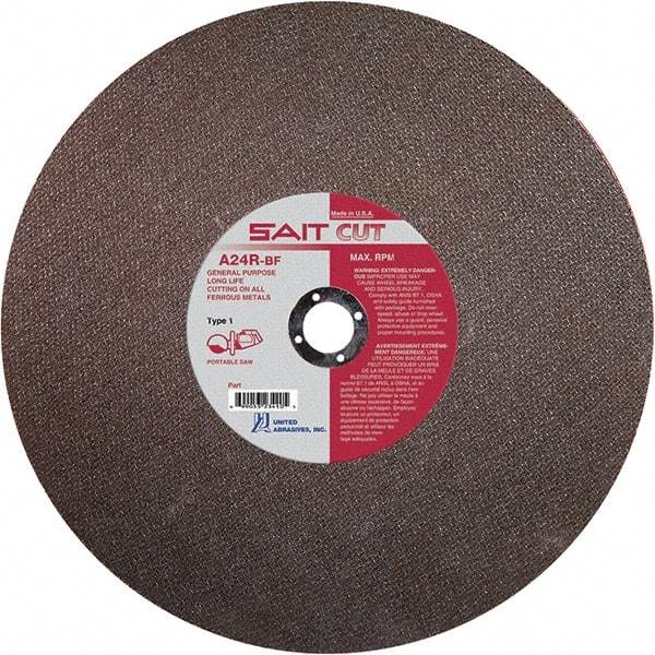 Sait - 12" 24 Grit Aluminum Oxide Cutoff Wheel - 1/8" Thick, 20mm Arbor, 6,300 Max RPM, Use with Portable Tools - Exact Tool & Supply