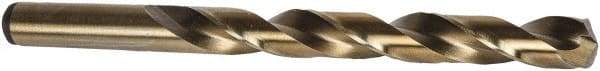 Precision Twist Drill - 19/32" 135° Cobalt Jobber Drill - Oxide/Gold Finish, Right Hand Cut, Spiral Flute, Straight Shank, 7-1/8" OAL, Split Point - Exact Tool & Supply