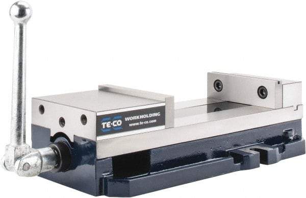 TE-CO - 6" Jaw Width, 9" Jaw Opening Capacity, Horizontal Stationary Machine Vise - Manual Operation, 8,200 Lb Capacity, 1 Station, 437.03mm Long x 117.48mm High x 1-1/2" Deep, 44.45mm Jaw Height - Exact Tool & Supply