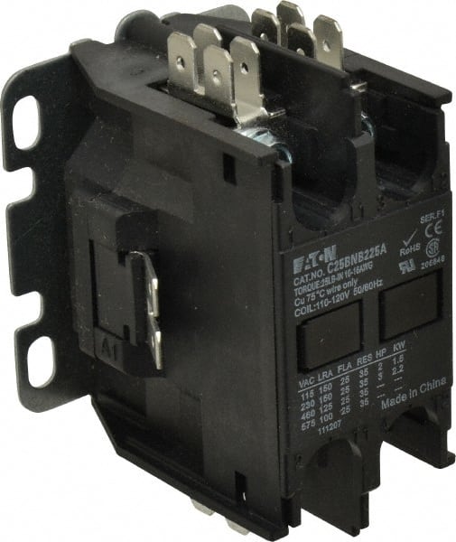 Eaton Cutler-Hammer - 2 Pole, 25 Amp Inductive Load, 110 to 120 Coil VAC at 50/60 Hz, Nonreversible Definite Purpose Contactor - Exact Tool & Supply