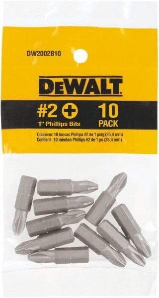 DeWALT - #2, Tip Phillips Screwdriver Bit - 1/4" Drive, 1" OAL - Exact Tool & Supply