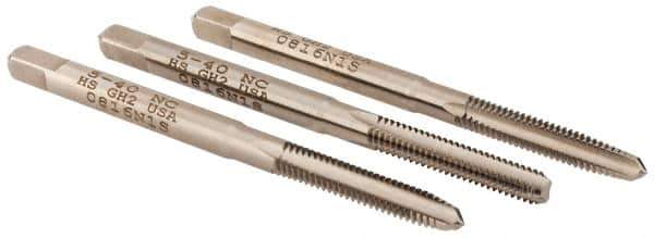 Hertel - #5-40 UNC, 3 Flute, Bottoming, Plug & Taper, Bright Finish, High Speed Steel Tap Set - 1-15/16" OAL, 2B/3B Class of Fit - Exact Tool & Supply