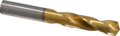 Hertel - 27/64" 135° Spiral Flute High Speed Steel Screw Machine Drill Bit - TiN Finish, Right Hand Cut, 2" Flute Length, 3-3/8" OAL, Split Point, Straight Shank - Exact Tool & Supply
