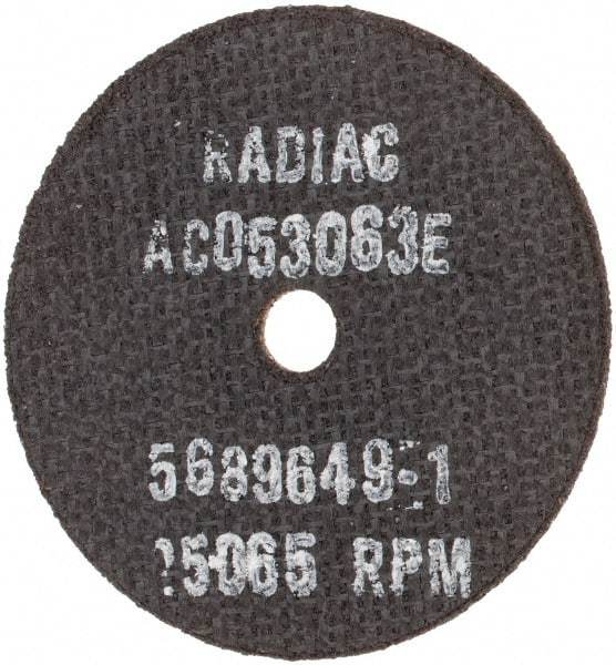 Radiac Abrasives - 3" 46 Grit Ceramic Cutoff Wheel - 1/16" Thick, 3/8" Arbor, Use with Angle Grinders - Exact Tool & Supply