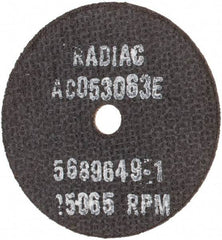 Radiac Abrasives - 3" 46 Grit Ceramic Cutoff Wheel - 1/16" Thick, 3/8" Arbor, Use with Angle Grinders - Exact Tool & Supply