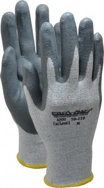 PRO-SAFE - Size M (8), ANSI Cut Lvl A2, Puncture Lvl 3, Abrasion Lvl 4, Nitrile Coated HPPE Fiber Cut Resistant Gloves - 9" Long, Palm & Fingers Coated, HPPE Fiber Lining, Knit Wrist, Black and Gray w/ Gray Coating, Paired - Exact Tool & Supply