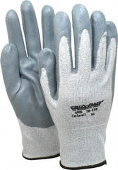 PRO-SAFE - Size XL (10), ANSI Cut Lvl A2, Puncture Lvl 3, Abrasion Lvl 4, Nitrile Coated HPPE Fiber Cut Resistant Gloves - 9" Long, Palm & Fingers Coated, HPPE Fiber Lining, Knit Wrist, Black and Gray w/ Gray Coating, Paired - Exact Tool & Supply