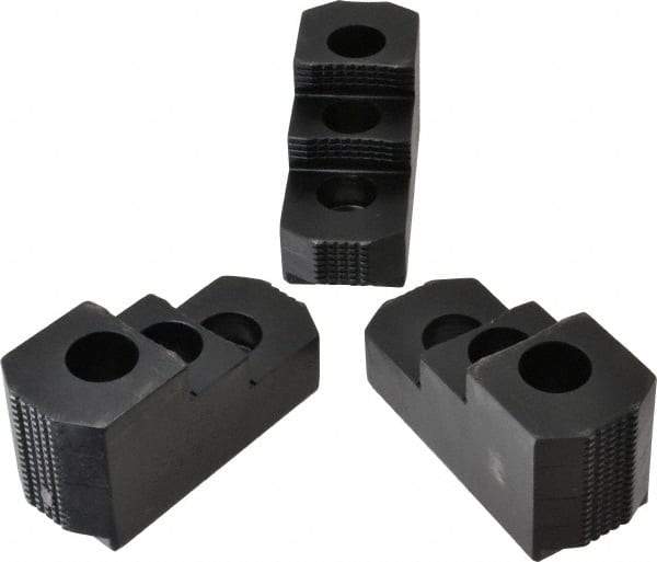 H & R Manufacturing - 12" Max Chuck Diam Compatibility, Case Hardened Steel 1.5mm x 60° Serrated Hard Lathe Top Jaws - 2 Steps, 0.827" Groove Width, 2" Wide x 4-7/8" Long x 2-15/32" High - Exact Tool & Supply