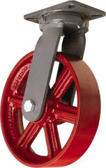 Hamilton - 12" Diam x 3" Wide x 15-1/2" OAH Top Plate Mount Swivel Caster - Cast Iron, 2,500 Lb Capacity, Tapered Roller Bearing, 5-1/4 x 7-1/4" Plate - Exact Tool & Supply