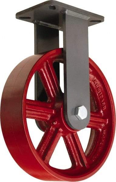 Hamilton - 12" Diam x 3" Wide x 15-1/2" OAH Top Plate Mount Rigid Caster - Cast Iron, 2,500 Lb Capacity, Straight Roller Bearing, 5-1/4 x 7-1/4" Plate - Exact Tool & Supply