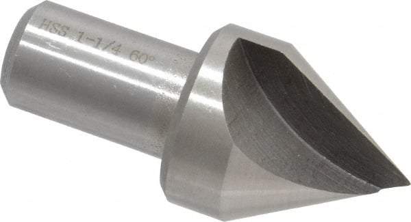 Interstate - 1-1/4" Head Diam, 3/4" Shank Diam, 1 Flute 60° High Speed Steel Countersink - Bright Finish, 2-3/4" OAL, Single End, Straight Shank, Right Hand Cut - Exact Tool & Supply
