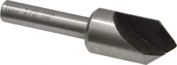 Interstate - 1/2" Head Diam, 1/4" Shank Diam, 1 Flute 82° High Speed Steel Countersink - Bright Finish, 2" OAL, Single End, Straight Shank, Right Hand Cut - Exact Tool & Supply