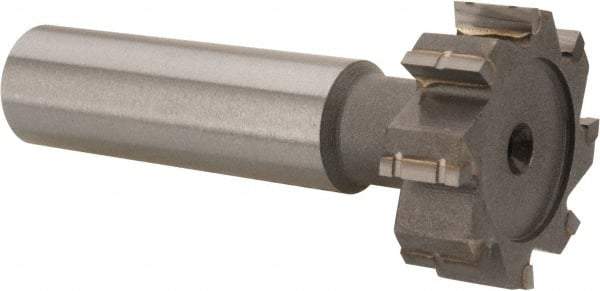 Made in USA - 1" Diam x 5/16" Face Width, Carbide-Tipped, 8 Teeth, Shank Connection Woodruff Keyseat Cutter - Uncoated, 2-5/16" OAL x 1/2" Shank, Straight Teeth, ANSI 1008, Old Standard B - Exact Tool & Supply