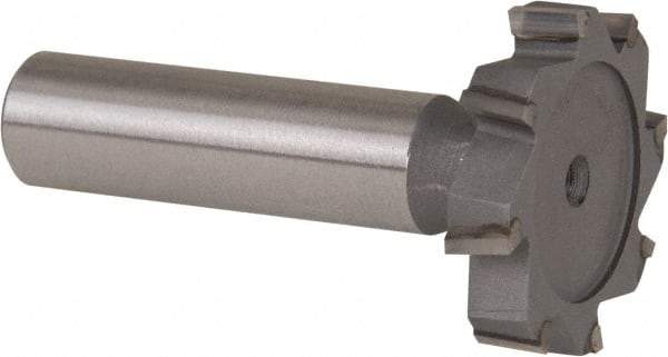 Made in USA - 1-1/4" Diam x 1/4" Face Width, Carbide-Tipped, 8 Teeth, Shank Connection Woodruff Keyseat Cutter - Uncoated, 2-1/4" OAL x 1/2" Shank, Staggered Teeth, ANSI 810, Old Standard 21 - Exact Tool & Supply